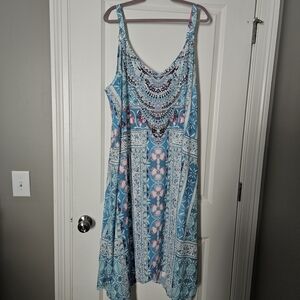 Avenue Asymmetrical Dress in Blue and Pink